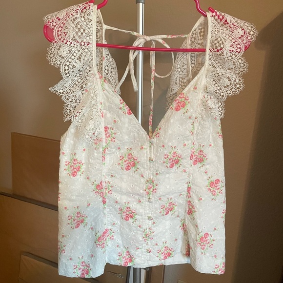 Nightcap Tops - Floral Lace Trim Top